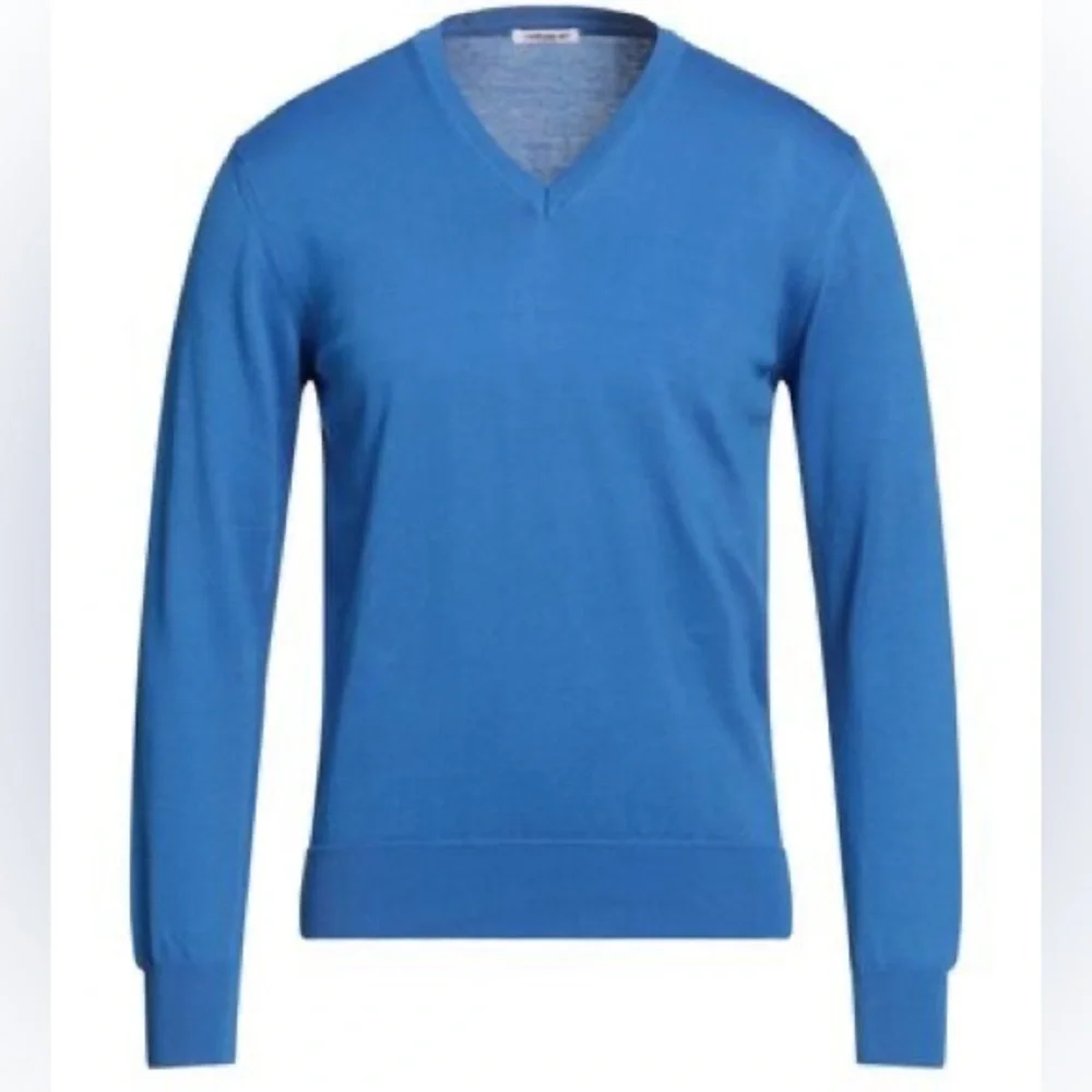GIOFERRARI V NECK COTTON SWEATER IN CORNFLOWER BLUE SIZE 52 MADE IN ITALY